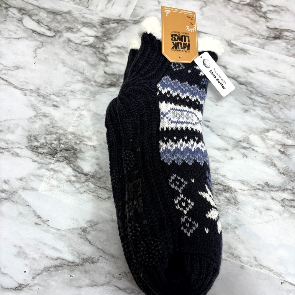 Muk Luks Cozy Socks Unisex L/XL 8.5-11 Fair Isle Shea Butter Infused Fur Lining